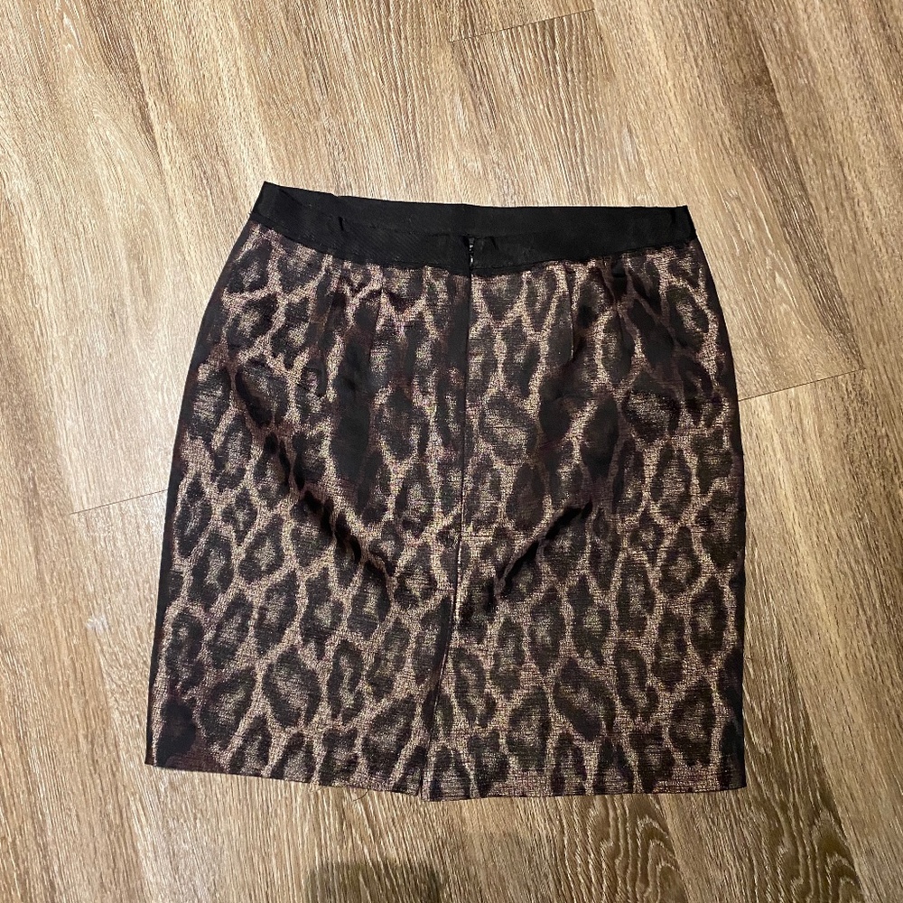 Ann Taylor Metallic Leopard Print Black & Brown Short Straight Skirt Size 12
